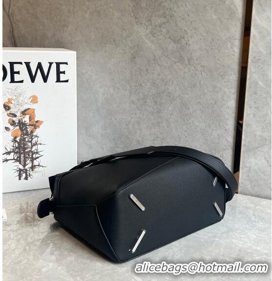 Super Quality Loewe Puzzle Medium Bag in Litchi-Grained Calfskin 3002B Black 2024