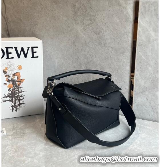 Super Quality Loewe Puzzle Medium Bag in Litchi-Grained Calfskin 3002B Black 2024