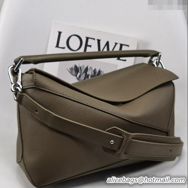 Super Quality Loewe Puzzle Medium Bag in Litchi-Grained Calfskin 3002B Winter Brown 2024