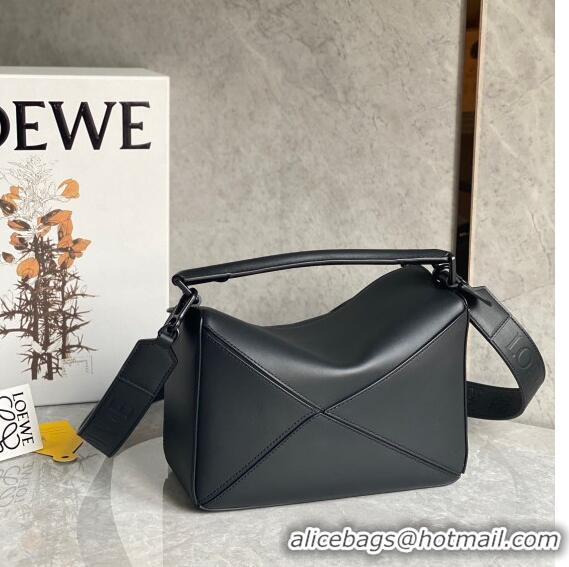 Buy Cheap Loewe Small Puzzle bag in Satin Calfskin with Wide Leather Strap L2073 Black 2024