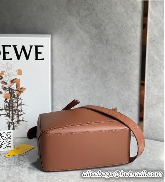 Top Quality Loewe Small Puzzle bag in Satin Calfskin with Wide Leather Strap L2073 Caramel Brown 2024