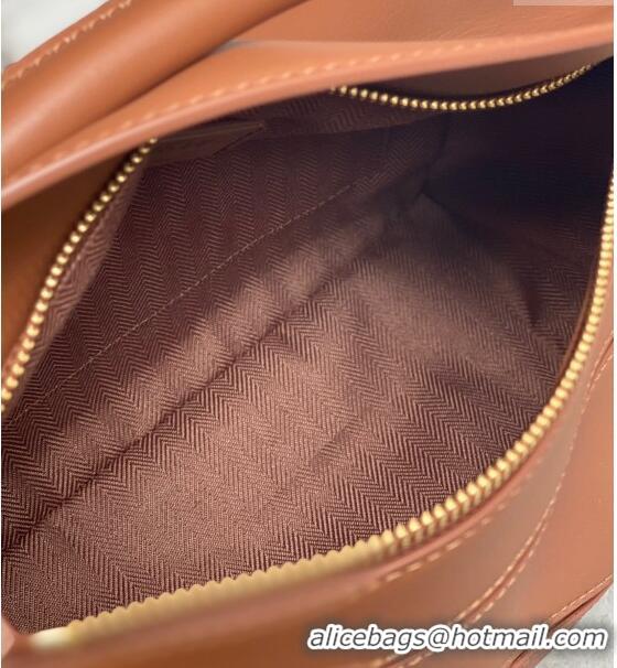 Top Quality Loewe Small Puzzle bag in Satin Calfskin with Wide Leather Strap L2073 Caramel Brown 2024