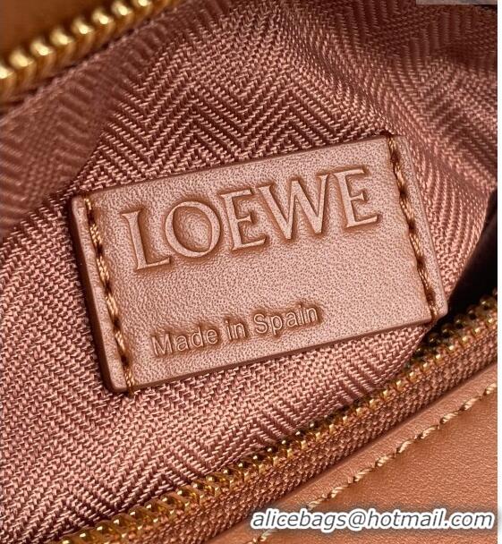 Top Quality Loewe Small Puzzle bag in Satin Calfskin with Wide Leather Strap L2073 Caramel Brown 2024