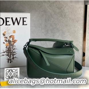 Buy Discount Loewe Small Puzzle bag in Satin Calfskin with Wide Leather Strap L2073 Bottle Green 2024