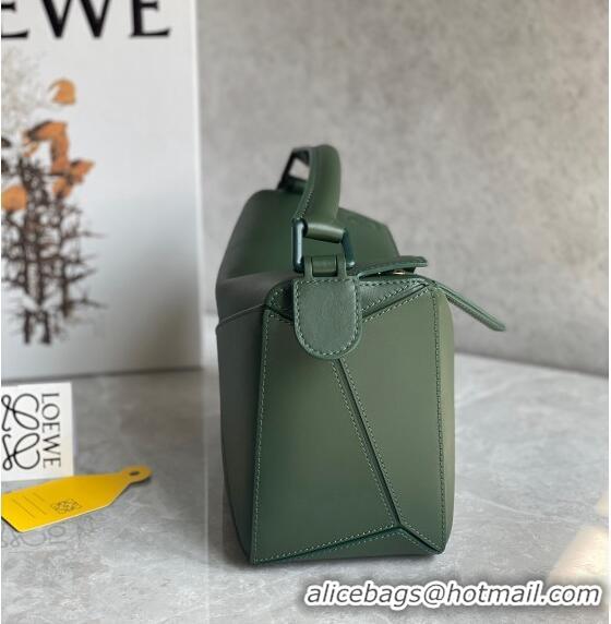 Buy Discount Loewe Small Puzzle bag in Satin Calfskin with Wide Leather Strap L2073 Bottle Green 2024