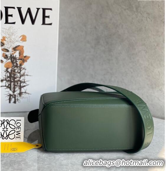 Buy Discount Loewe Small Puzzle bag in Satin Calfskin with Wide Leather Strap L2073 Bottle Green 2024