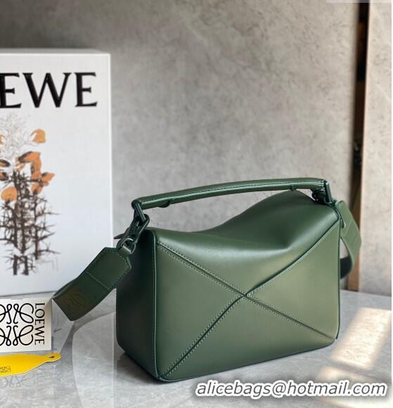 Buy Discount Loewe Small Puzzle bag in Satin Calfskin with Wide Leather Strap L2073 Bottle Green 2024