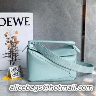 Top Quality Loewe Small Puzzle bag in Satin Calfskin with Wide Leather Strap L2073 Blue Iceberg 2024