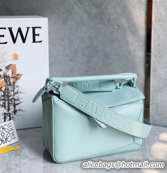 Top Quality Loewe Small Puzzle bag in Satin Calfskin with Wide Leather Strap L2073 Blue Iceberg 2024