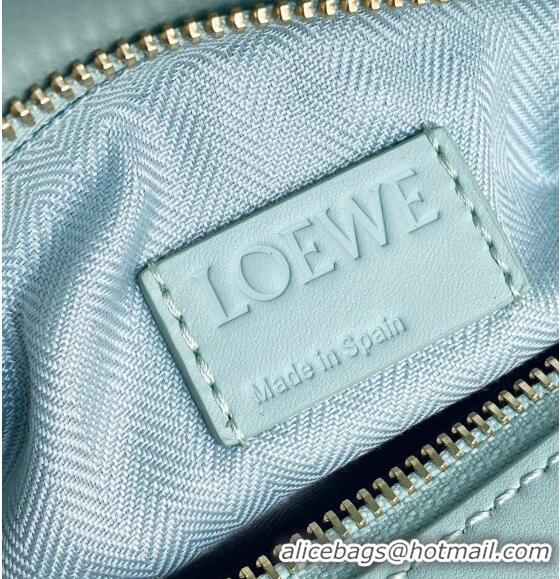 Top Quality Loewe Small Puzzle bag in Satin Calfskin with Wide Leather Strap L2073 Blue Iceberg 2024