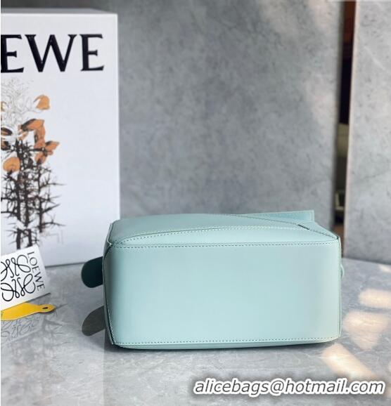 Top Quality Loewe Small Puzzle bag in Satin Calfskin with Wide Leather Strap L2073 Blue Iceberg 2024