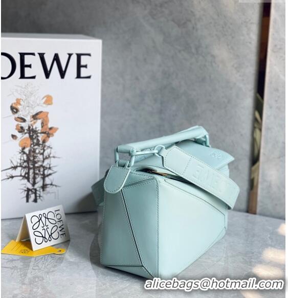 Top Quality Loewe Small Puzzle bag in Satin Calfskin with Wide Leather Strap L2073 Blue Iceberg 2024