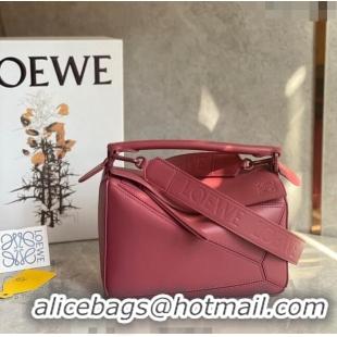 Top Quality Loewe Small Puzzle bag in Satin Calfskin with Wide Leather Strap L2073 Rose Pink 2024