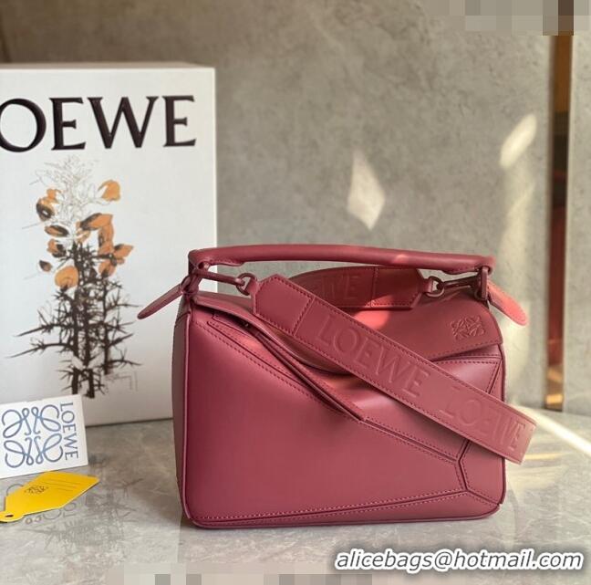 Top Quality Loewe Small Puzzle bag in Satin Calfskin with Wide Leather Strap L2073 Rose Pink 2024