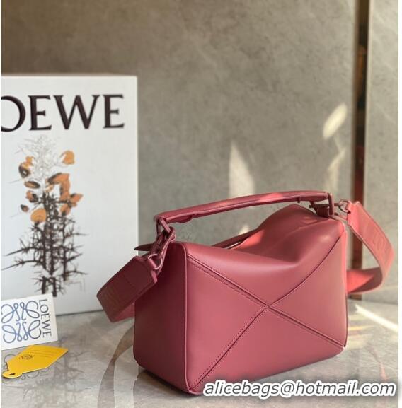 Top Quality Loewe Small Puzzle bag in Satin Calfskin with Wide Leather Strap L2073 Rose Pink 2024