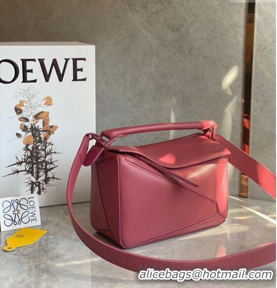 Top Quality Loewe Small Puzzle bag in Satin Calfskin with Wide Leather Strap L2073 Rose Pink 2024