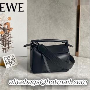 Good Product Loewe Mini Puzzle bag in Satin Calfskin with Wide Leather Strap L2074 Black 2024