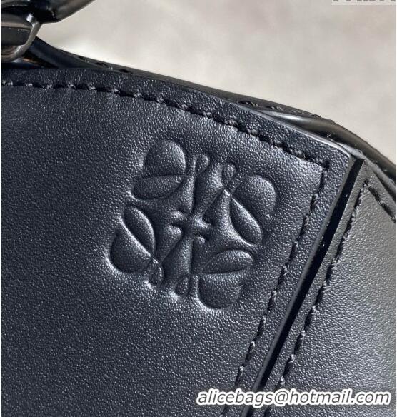 Good Product Loewe Mini Puzzle bag in Satin Calfskin with Wide Leather Strap L2074 Black 2024