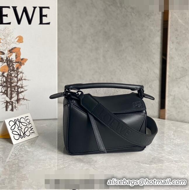 Good Product Loewe Mini Puzzle bag in Satin Calfskin with Wide Leather Strap L2074 Black 2024