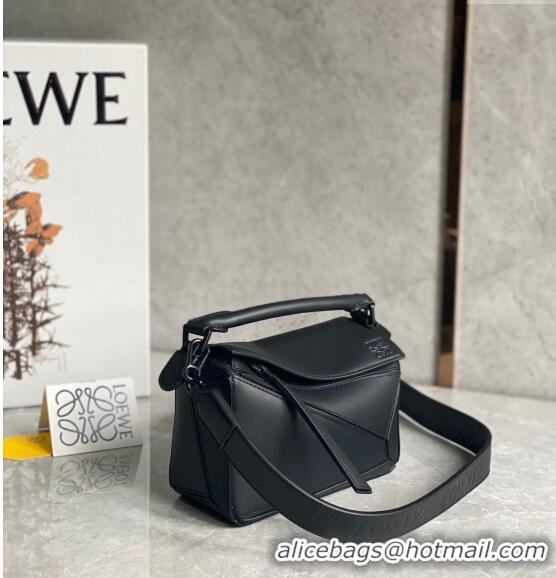 Good Product Loewe Mini Puzzle bag in Satin Calfskin with Wide Leather Strap L2074 Black 2024