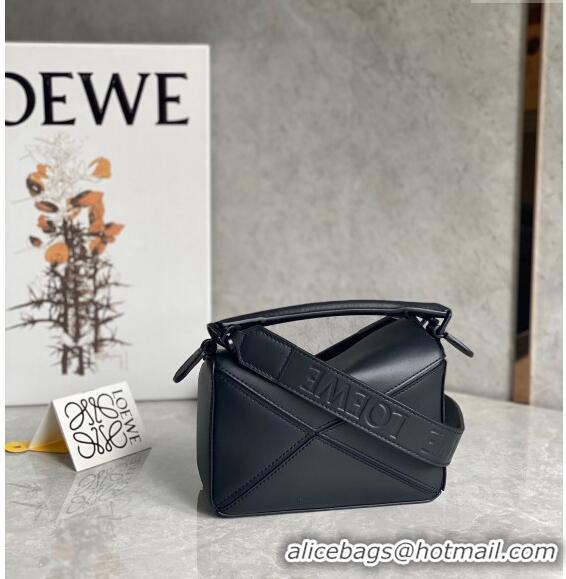 Good Product Loewe Mini Puzzle bag in Satin Calfskin with Wide Leather Strap L2074 Black 2024