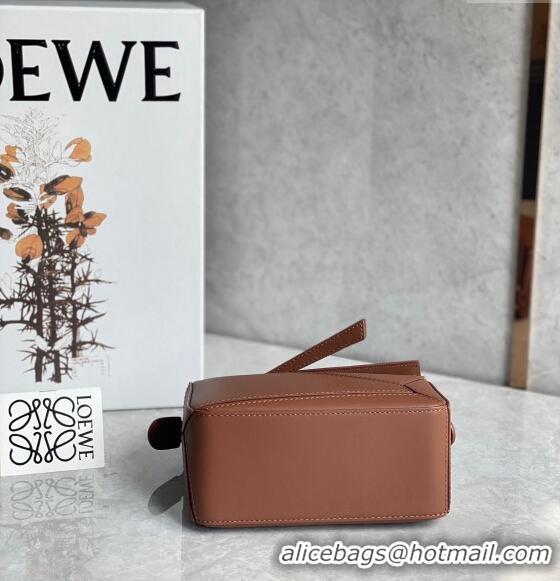 Most Popular Loewe Mini Puzzle bag in Satin Calfskin with Wide Leather Strap L2074 Caramel Brown 2024