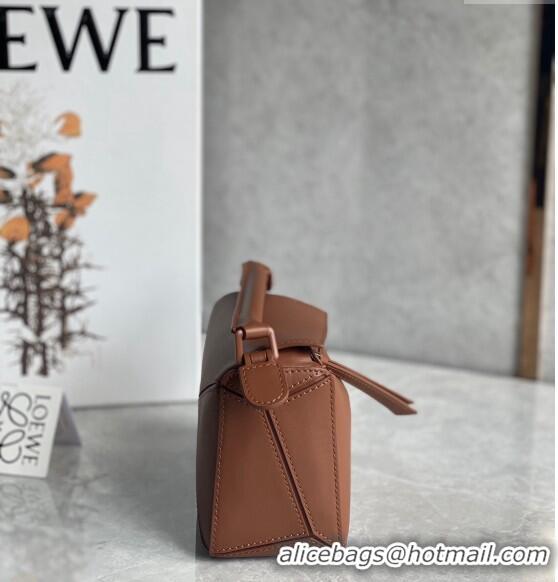 Most Popular Loewe Mini Puzzle bag in Satin Calfskin with Wide Leather Strap L2074 Caramel Brown 2024