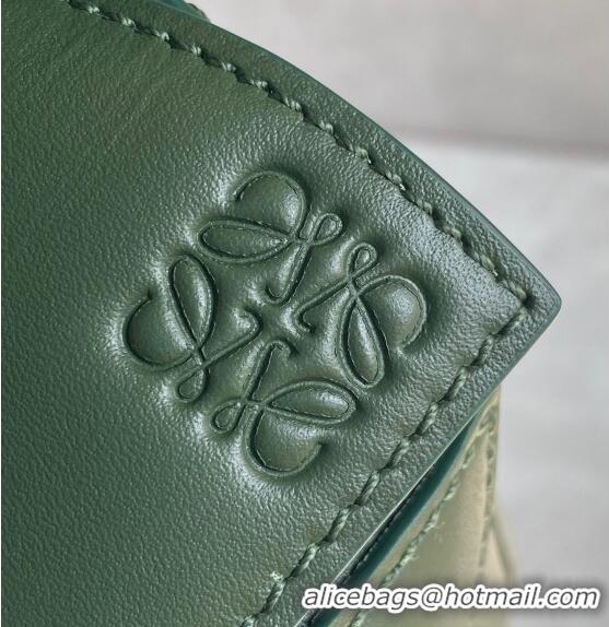 Top Grade Loewe Mini Puzzle bag in Satin Calfskin with Wide Leather Strap L2074 Bottle Green 2024