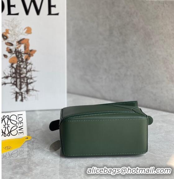 Top Grade Loewe Mini Puzzle bag in Satin Calfskin with Wide Leather Strap L2074 Bottle Green 2024