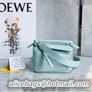 Low Cost Loewe Mini Puzzle bag in Satin Calfskin with Wide Leather Strap L2074 Blue Iceberg 2024