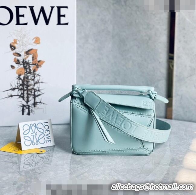 Low Cost Loewe Mini Puzzle bag in Satin Calfskin with Wide Leather Strap L2074 Blue Iceberg 2024