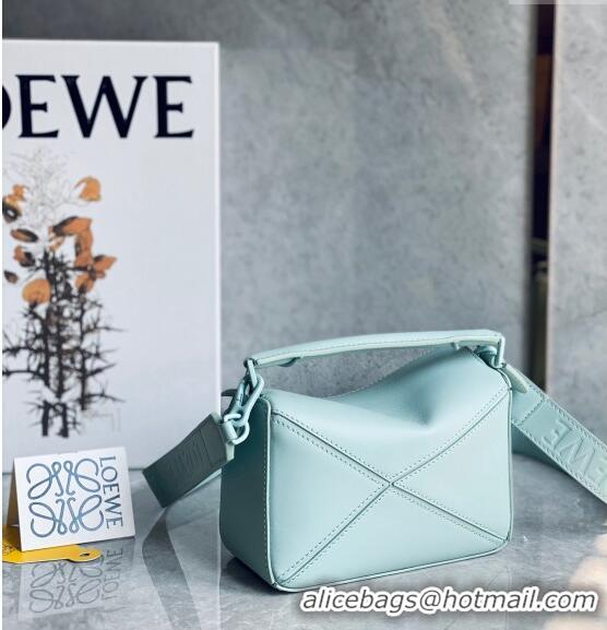 Low Cost Loewe Mini Puzzle bag in Satin Calfskin with Wide Leather Strap L2074 Blue Iceberg 2024