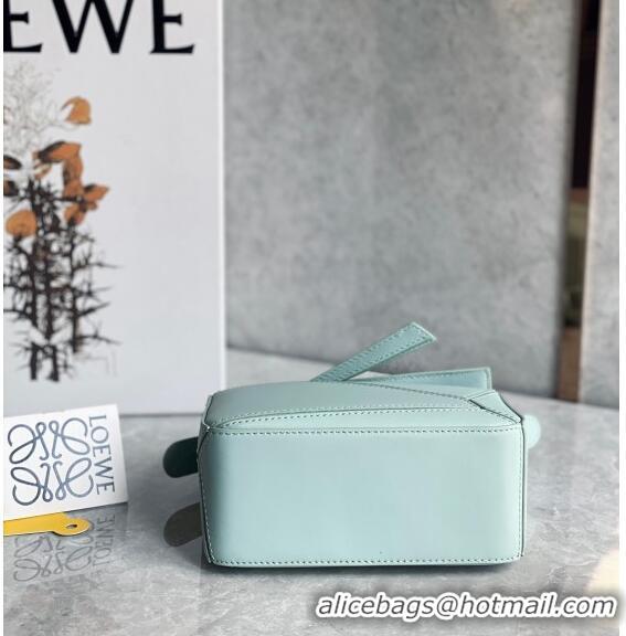 Low Cost Loewe Mini Puzzle bag in Satin Calfskin with Wide Leather Strap L2074 Blue Iceberg 2024