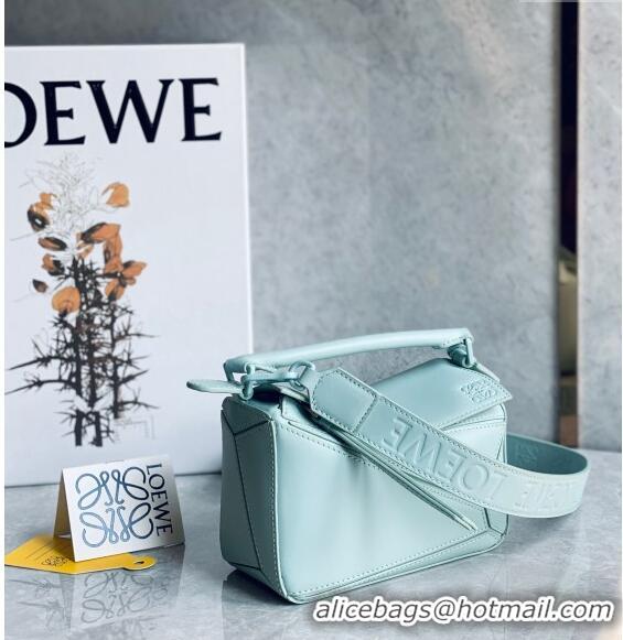 Low Cost Loewe Mini Puzzle bag in Satin Calfskin with Wide Leather Strap L2074 Blue Iceberg 2024