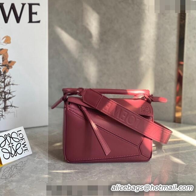 Super Quality Loewe Mini Puzzle bag in Satin Calfskin with Wide Leather Strap L2074 Rose Pink 2024