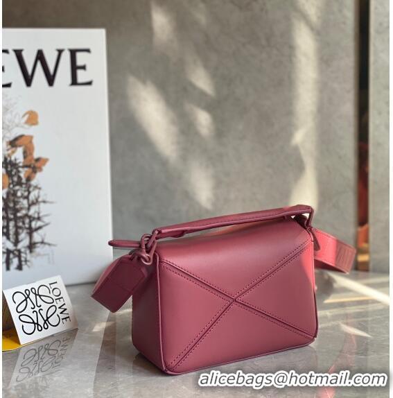 Super Quality Loewe Mini Puzzle bag in Satin Calfskin with Wide Leather Strap L2074 Rose Pink 2024