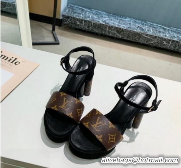 Hot Style Louis Vuitton Platform Sandals 11.5cm in Monogram Canvas and Suede 0321012