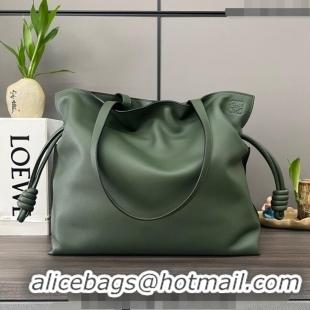 Top Quality Loewe Large Flamenco clutch in nappa calfskin 062350 Bottle Green 2024