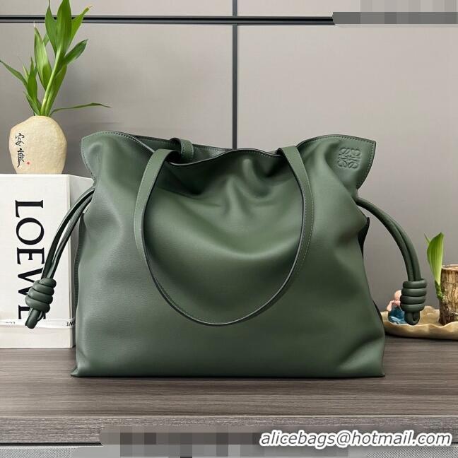 Top Quality Loewe Large Flamenco clutch in nappa calfskin 062350 Bottle Green 2024