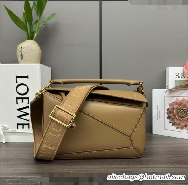 Inexpensive Loewe Small Puzzle bag in Satin Calfskin with Jacquard Strap 262305 Oak Brown 2024