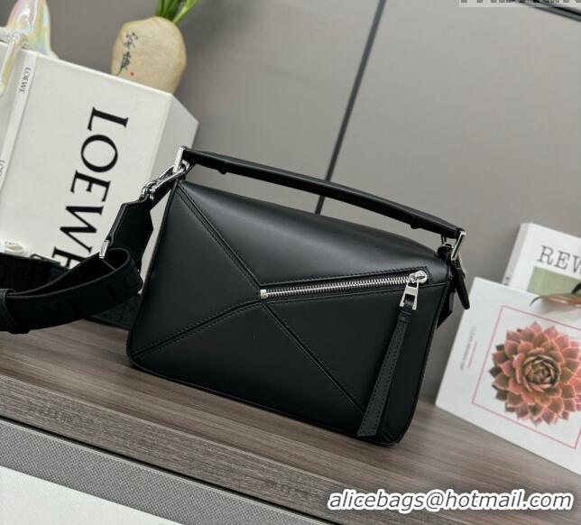 Low Price Loewe Small Puzzle bag in Satin Calfskin with Jacquard Strap 262305 Black 2024