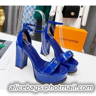 Good Quality Louis Vuitton Patent Leather Platform Sandals 12cm Blue 321019