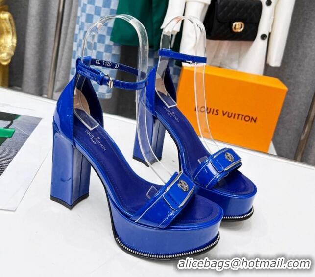 Good Quality Louis Vuitton Patent Leather Platform Sandals 12cm Blue 321019