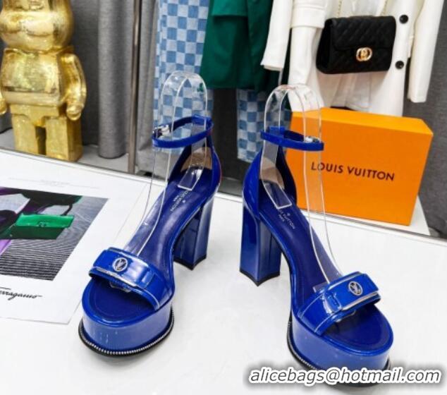 Good Quality Louis Vuitton Patent Leather Platform Sandals 12cm Blue 321019