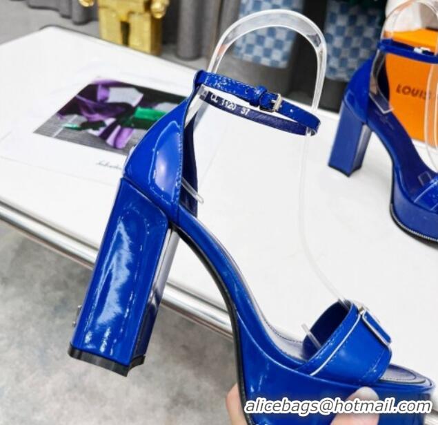 Good Quality Louis Vuitton Patent Leather Platform Sandals 12cm Blue 321019