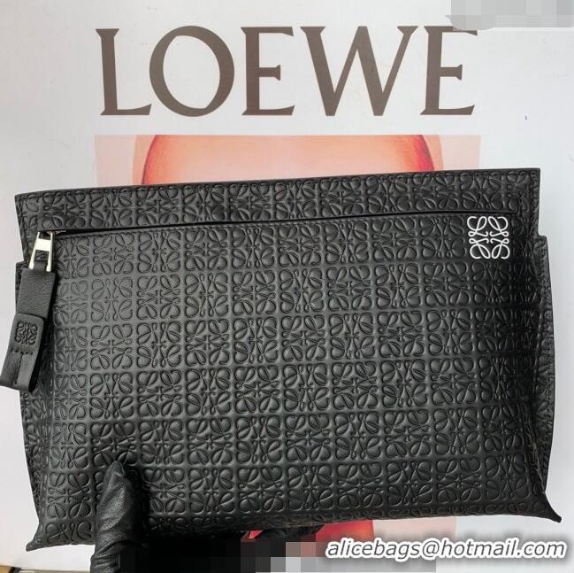 Unique Grade Loewe T Pouch in Anagram Calfskin 3040 Black 2024