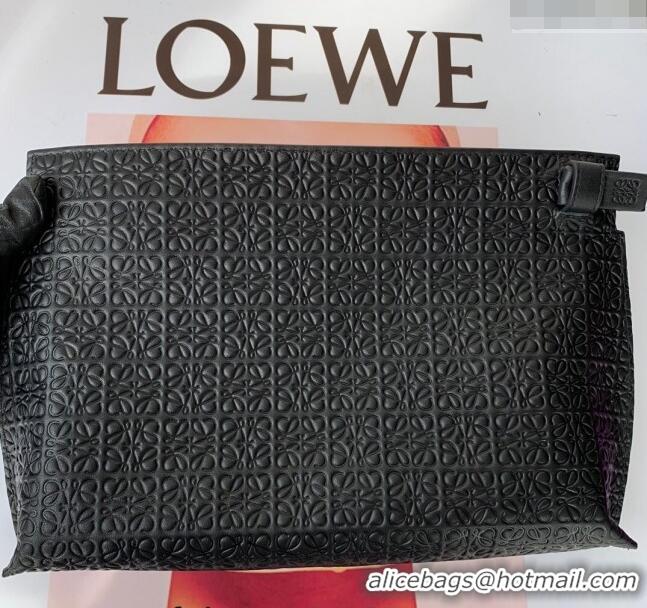 Unique Grade Loewe T Pouch in Anagram Calfskin 3040 Black 2024