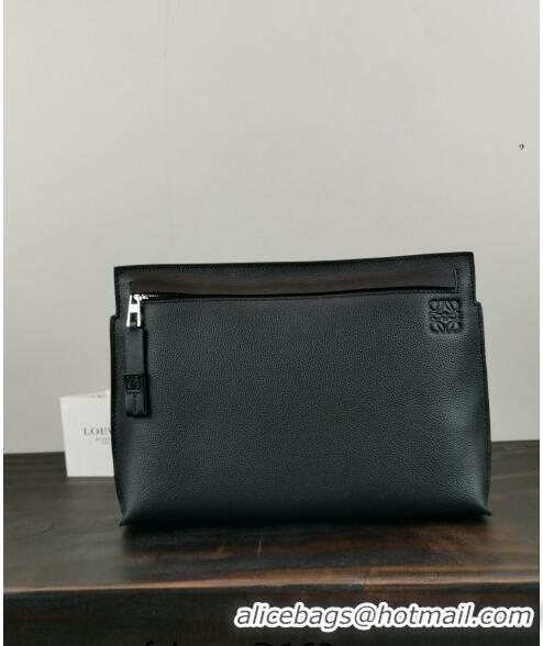 Famous Brand Loewe T Pouch in Grained Calfskin 3040 Black/Green 2024