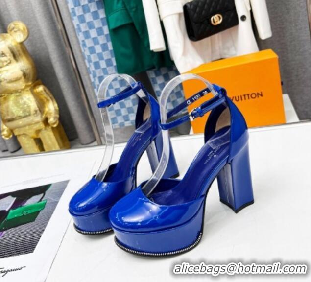 Best Price Louis Vuitton Patent Leather Platform Pump 12cm Blue 21021