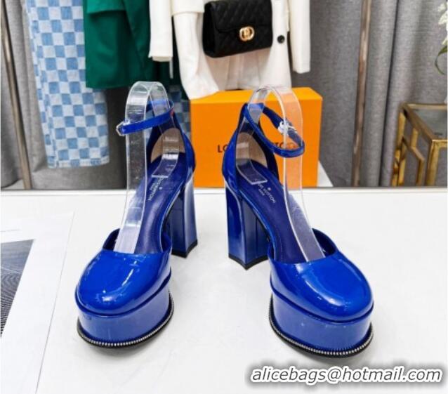 Best Price Louis Vuitton Patent Leather Platform Pump 12cm Blue 21021